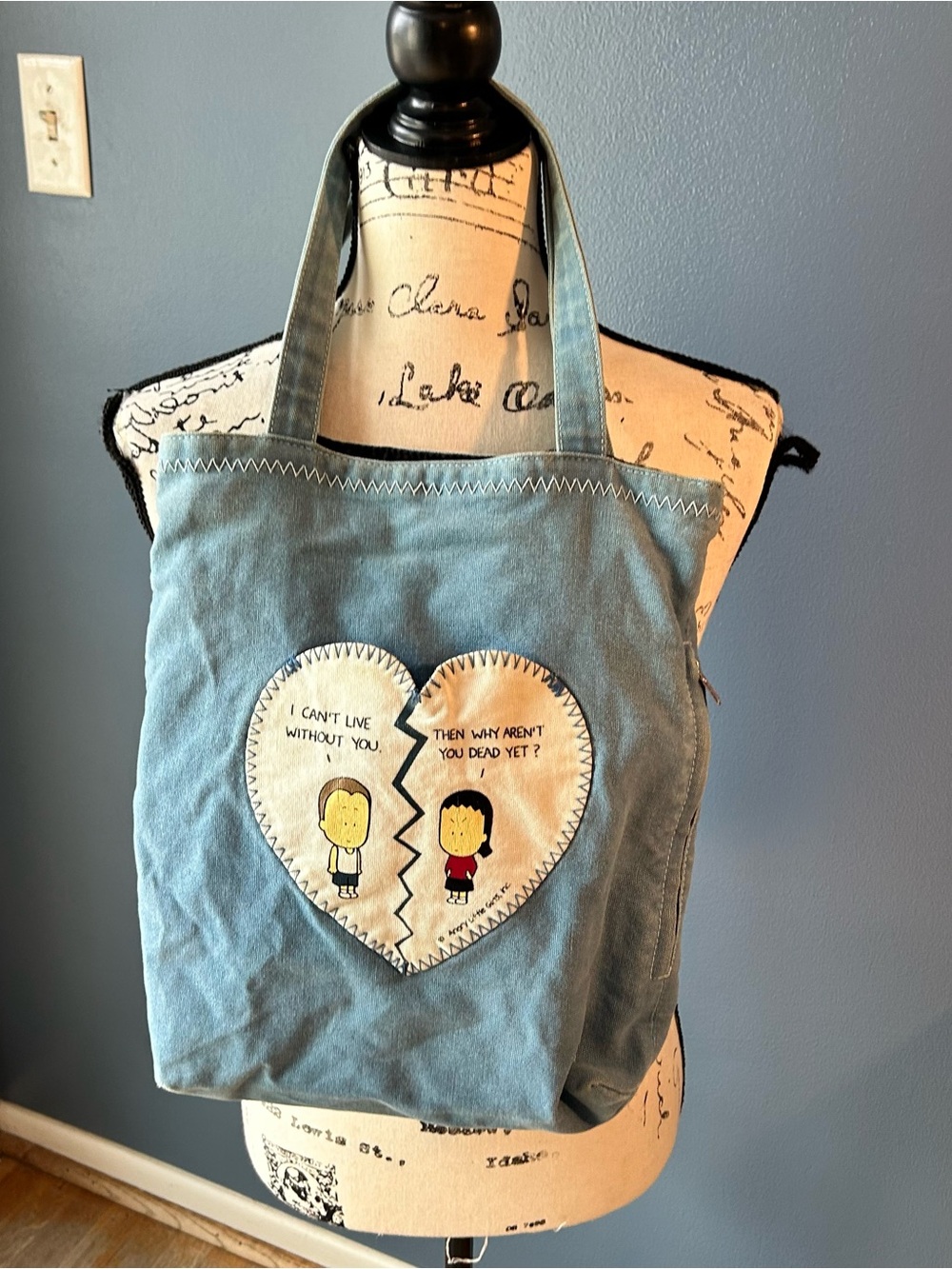Angry little girls rude broken heart small tote